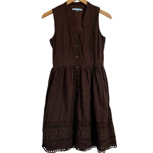Antonio Melani Brown Cotton Sleeveless V-Neck Eyelet A-Line Dress Sz 2